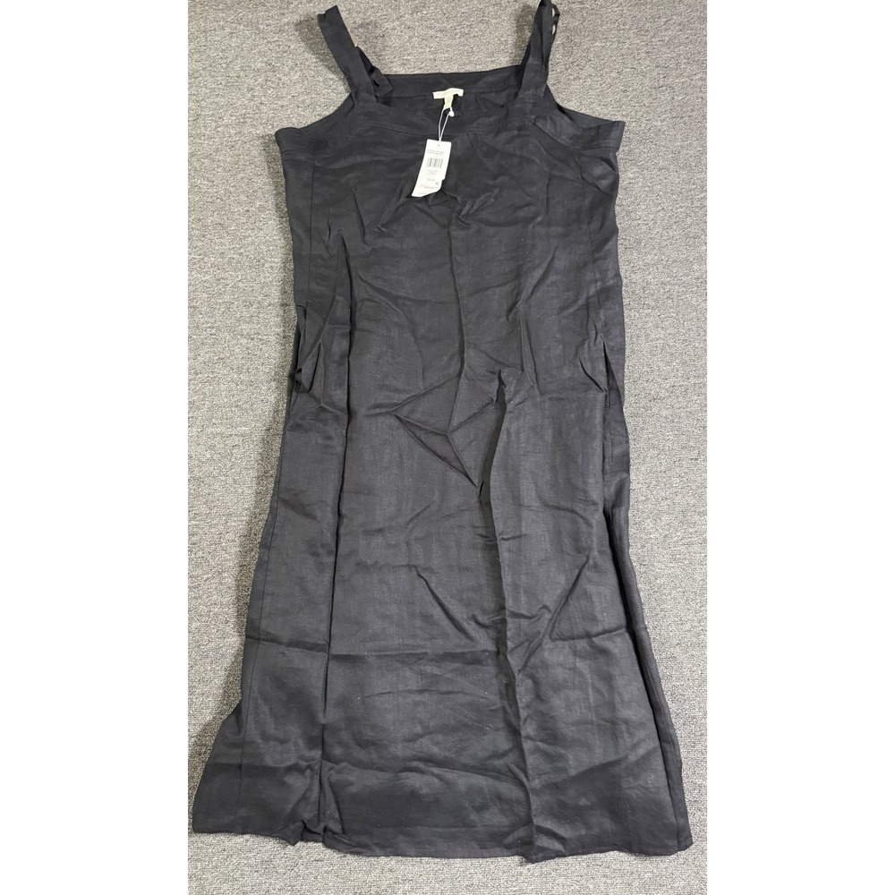 NWT Eileen Fisher Organic Linen Square Neck Dress Black size XL $238 Long
